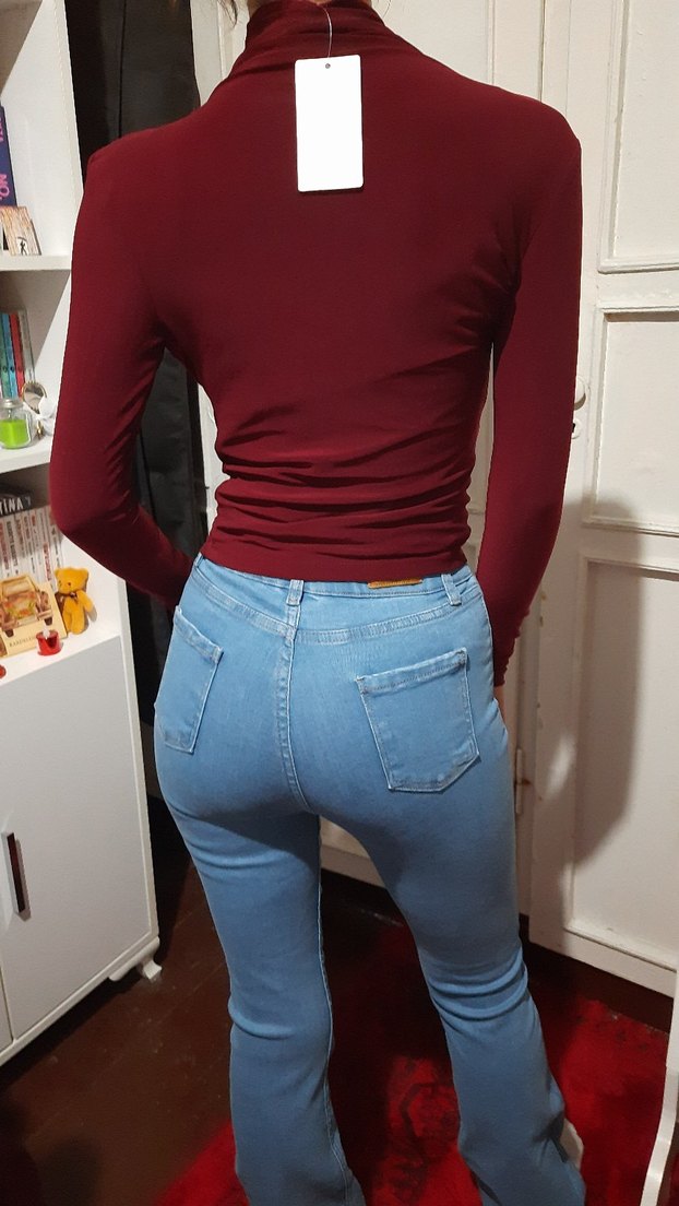 Bordo Yüksek Yakalı Büzgülü Drapeli Büzgülü Sandy Kadın Bluz - Görsel 5