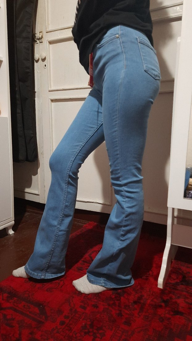 Pastel Mavi İspanyol Paça Likralı Yüksek Bel Kadın Kot Pantolon - Görsel 5