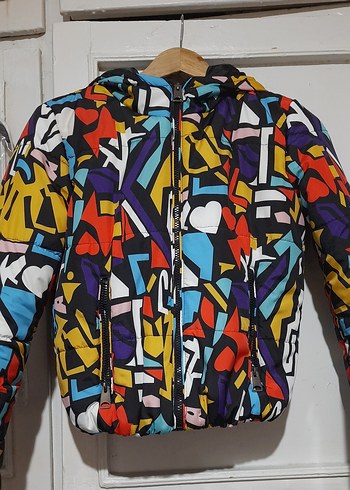 Renkli Pop Art Desenli Mini Kadın Mont - Görsel 5