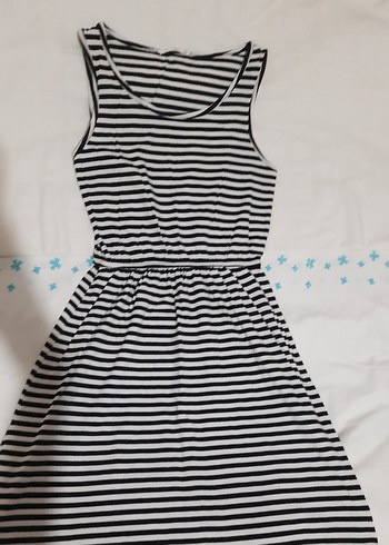 Çizgili Uzun Kolsuz Elbise - Görsel 2