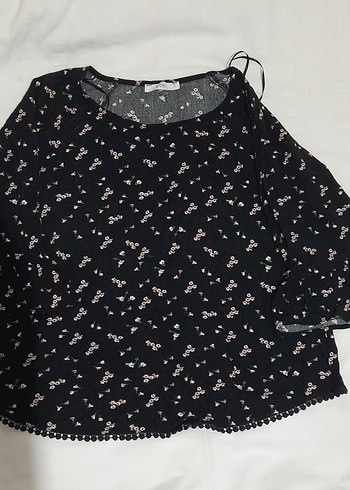 Siyah Çicekli Karpuz kol Bluz - Görsel 3