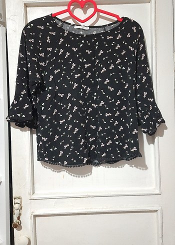 Siyah Çicekli Karpuz kol Bluz - Görsel 2