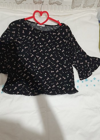 Siyah Çicekli Karpuz kol Bluz - Görsel 4