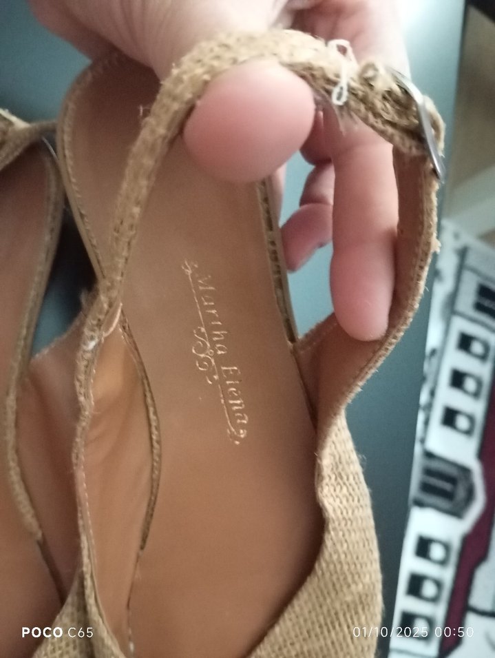 Bej Nakışlı Örgü Dolgu Topuklu Espadril - Görsel 5