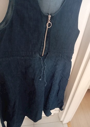 l Beden Lacivert Denim Midi Elbise Fermuarlı