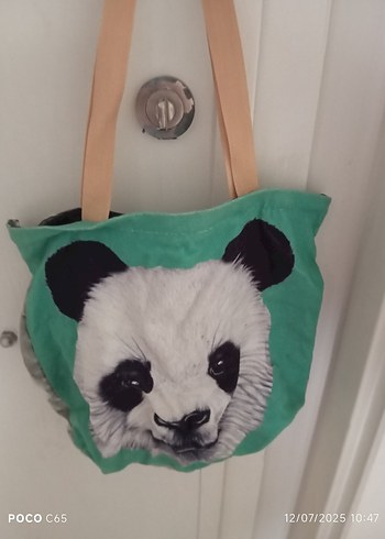 Baskılı Yeşil Panda Desenli Kol Çantası