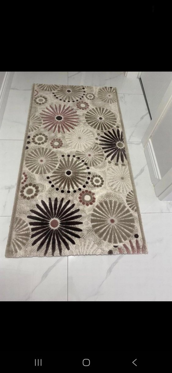 Kahverengi Çiçek Desenli Modern Halı - Görsel 2