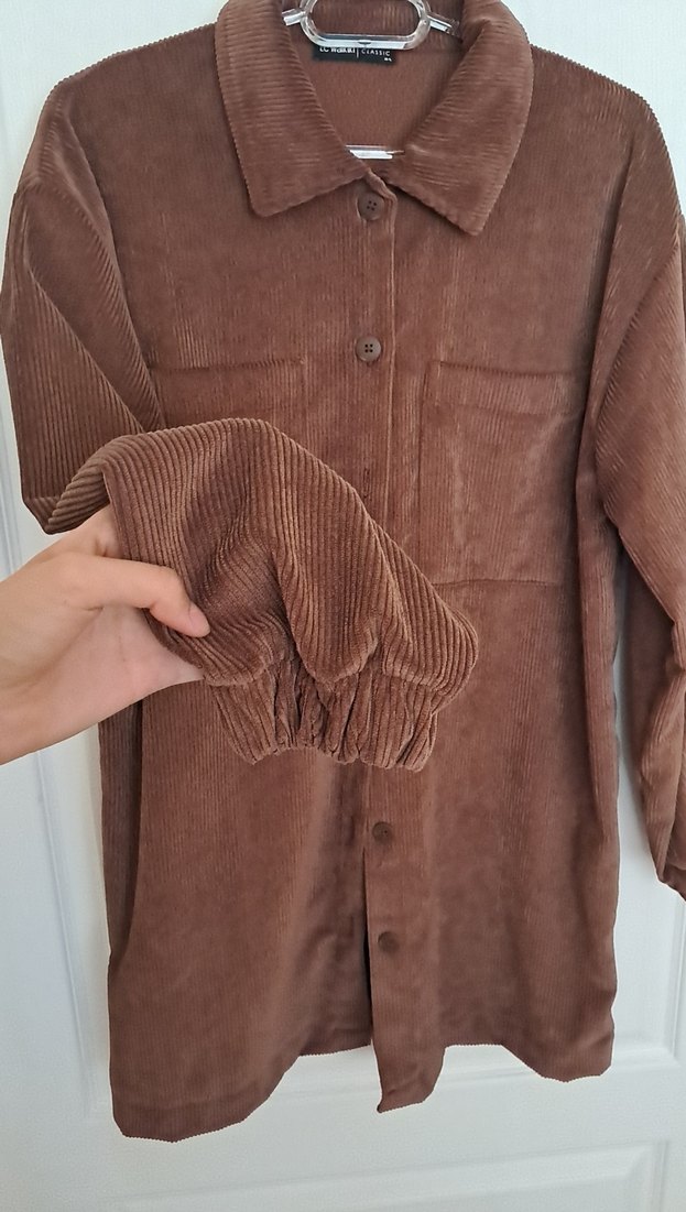 Düğmeli Kahverengi Süet Midi Gömlek - Görsel 3