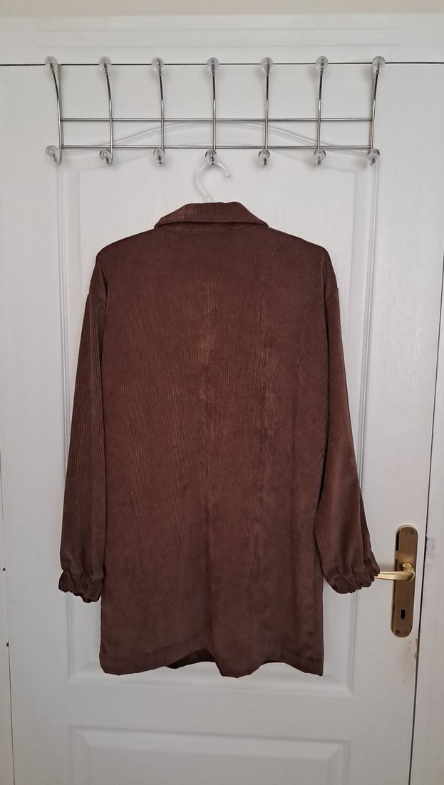 Düğmeli Kahverengi Süet Midi Gömlek - Görsel 4