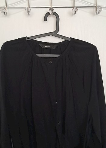 Siyah Keten Gömlek, Uzun Kollu, Düğmeli - Görsel 3