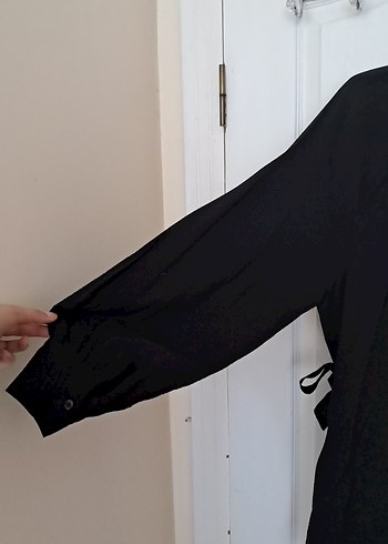 Siyah Keten Gömlek, Uzun Kollu, Düğmeli - Görsel 5