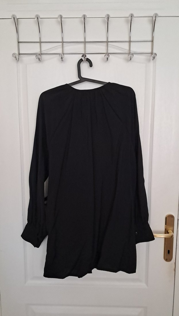 Siyah Keten Gömlek, Uzun Kollu, Düğmeli - Görsel 4