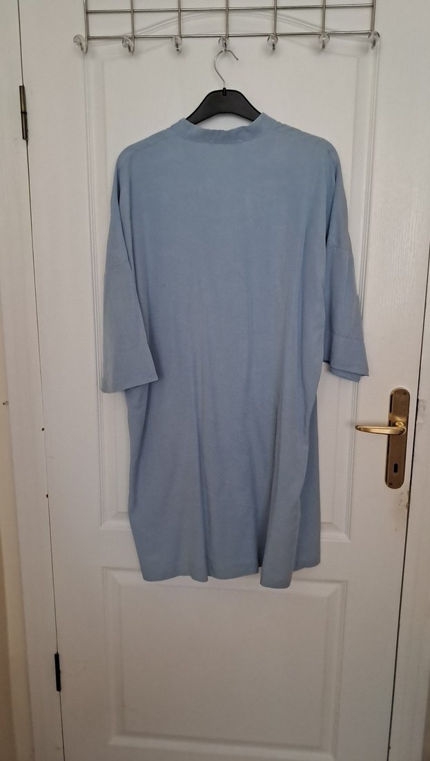 Düğmeli Mavi Tensel Kadın Gömlek - Görsel 5