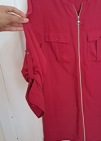 Fuşya Fermuarlı Rahat Kesim Kadın Tunik gömlek - Görsel 3