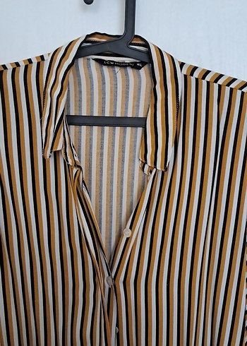 Düğmeli Çizgili Kadın Uzun Kollu Gömlek - Görsel 2