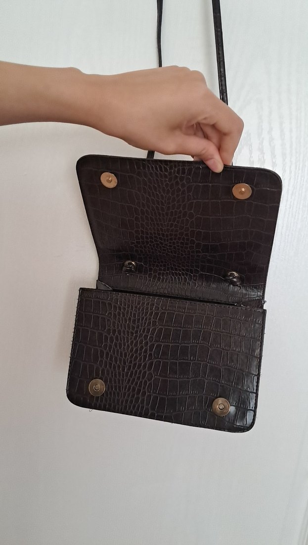 Kahverengi Deri Yılan Desenli Kadın Çanta - Görsel 4