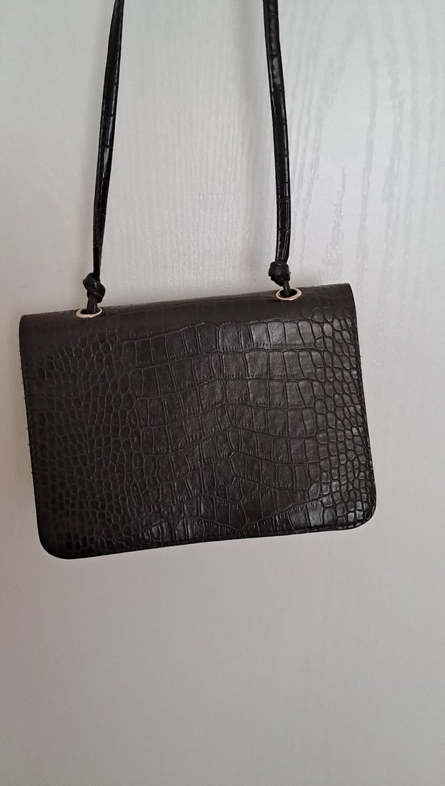 Kahverengi Deri Yılan Desenli Kadın Çanta - Görsel 2