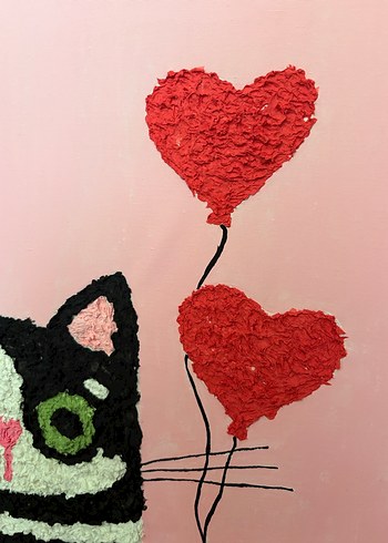 Pembe Kalp Balonlu Kedi boyutlu tablo - Görsel 3