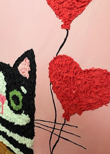 Pembe Kalp Balonlu Kedi boyutlu tablo - Görsel 4