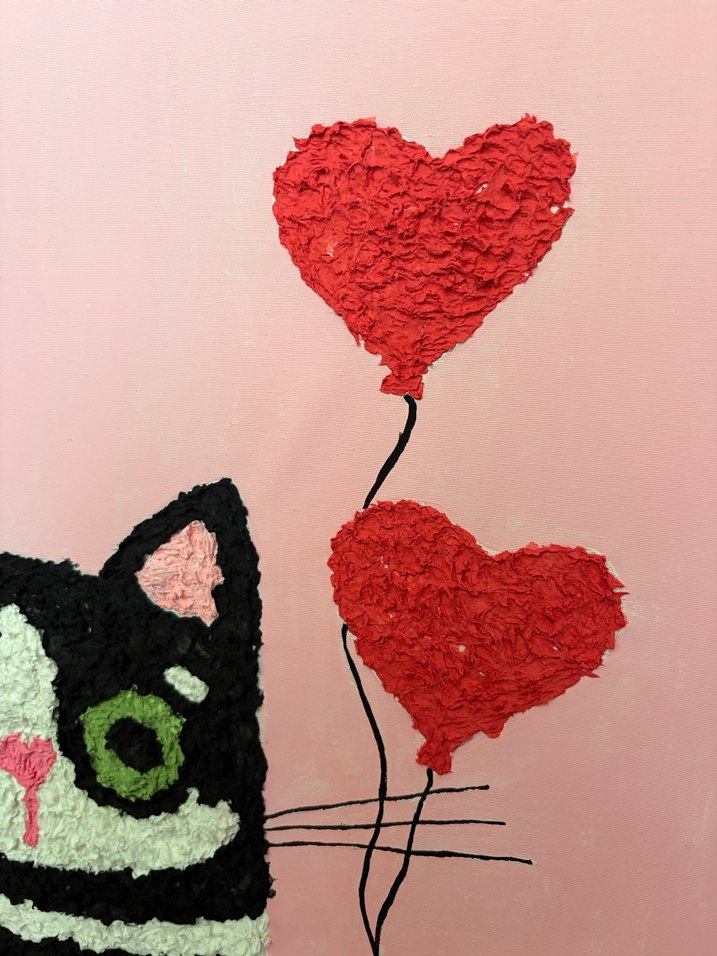 Pembe Kalp Balonlu Kedi boyutlu tablo - Görsel 3