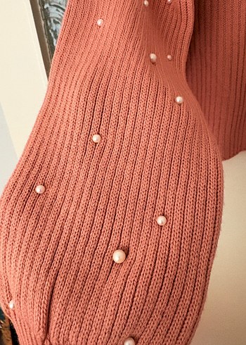 İnci Detaylı Pudra renk Triko Kazak - Görsel 3