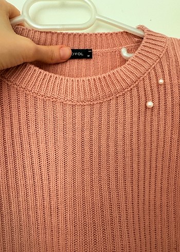 İnci Detaylı Pudra renk Triko Kazak - Görsel 4