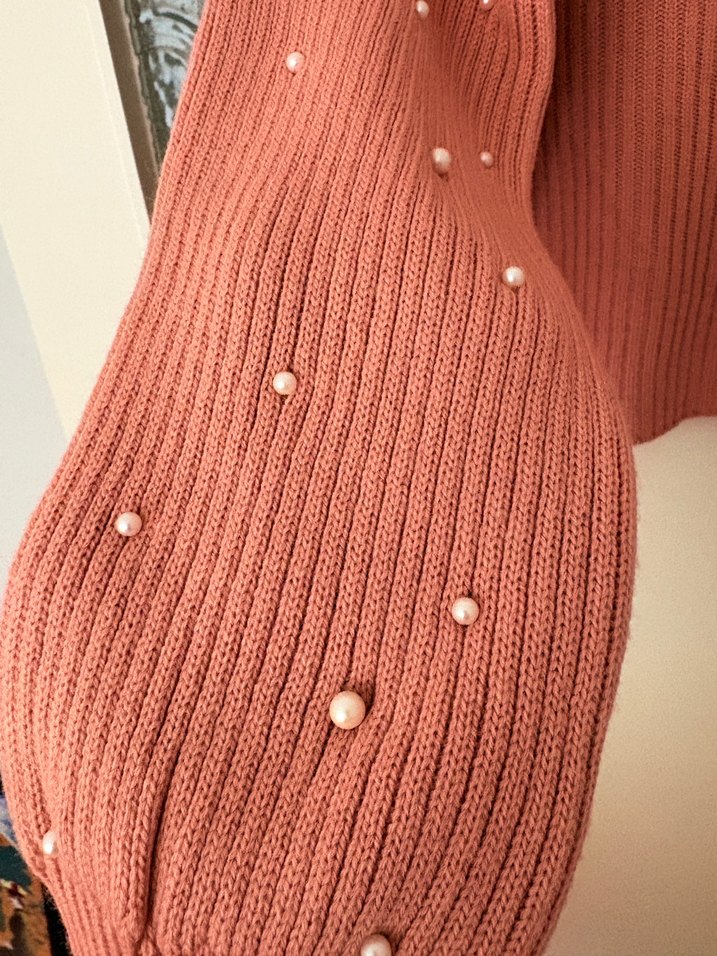 İnci Detaylı Pudra renk Triko Kazak - Görsel 3