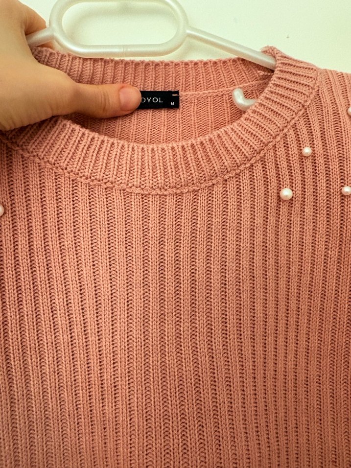 İnci Detaylı Pudra renk Triko Kazak - Görsel 4