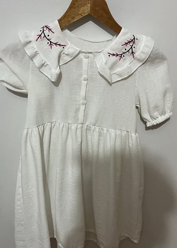 Nakışlı Keten Kız Elbise - Görsel 4