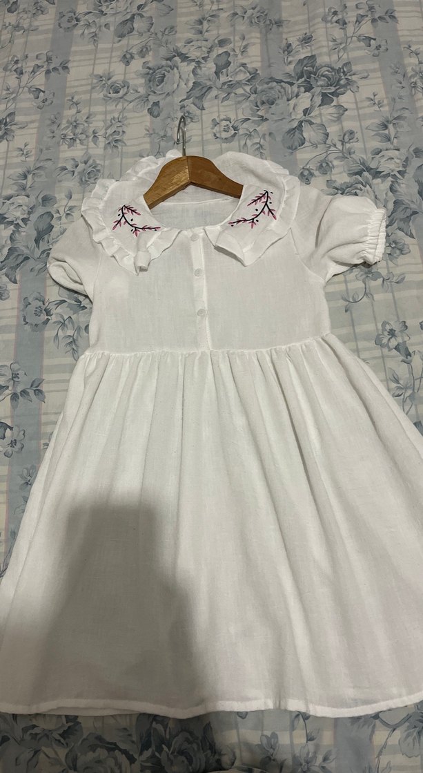 Nakışlı Keten Kız Elbise - Görsel 2