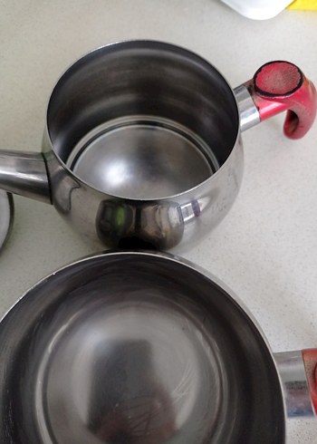 Kırmızı Saplı Gri Çelik Çaydanlık - Görsel 2