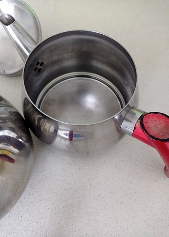 Kırmızı Saplı Gri Çelik Çaydanlık - Görsel 4