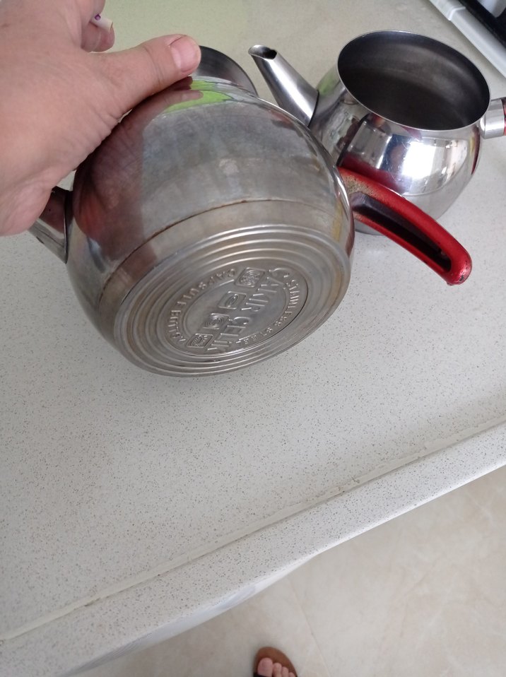 Kırmızı Saplı Gri Çelik Çaydanlık - Görsel 5