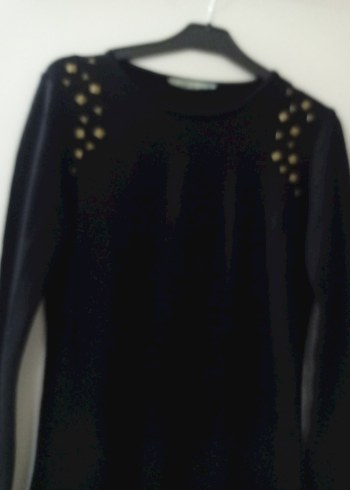 Siyah Düğmeli Uzun Kollu Midi Elbise - Görsel 3