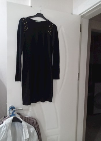 Siyah Düğmeli Uzun Kollu Midi Elbise - Görsel 2