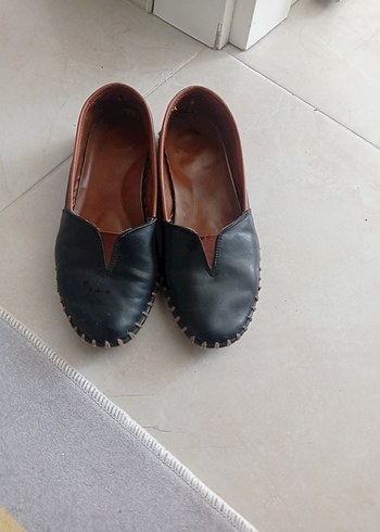 Siyah Deri Kadın Babet Ayakkabı - Görsel 4