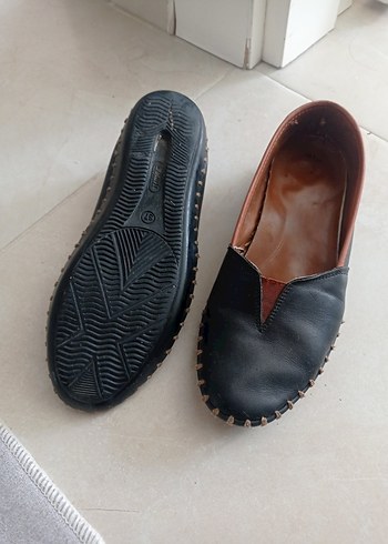 Siyah Deri Kadın Babet Ayakkabı - Görsel 6