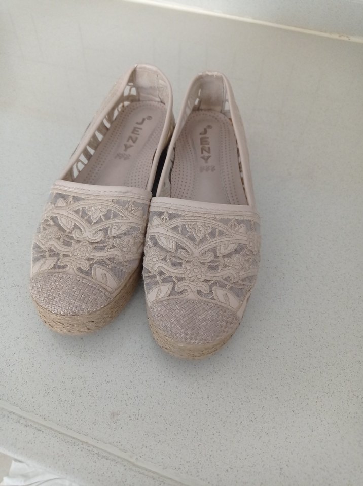 Bej Nakışlı Bohem Dolgu Topuk Kadın Babet - Görsel 3