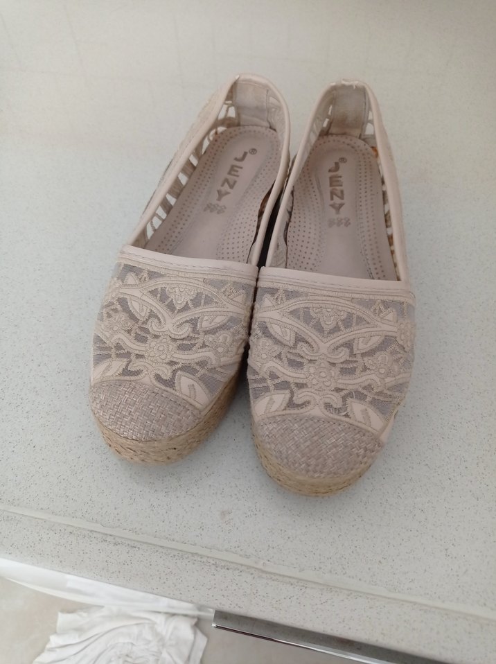 Bej Nakışlı Bohem Dolgu Topuk Kadın Babet - Görsel 4