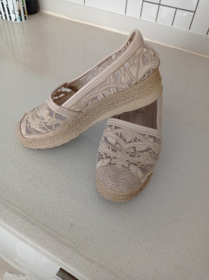 Bej Nakışlı Bohem Dolgu Topuk Kadın Babet - Görsel 2