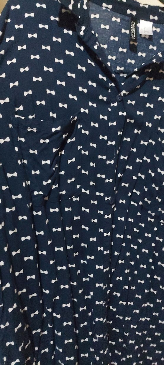 Düğmeli Lacivert Uzun Kollu Midi Kadın Gömlek - Görsel 2