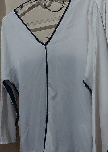 Kadın V Yakalı Kollu Drapeli Bluz gömlek - Görsel 3