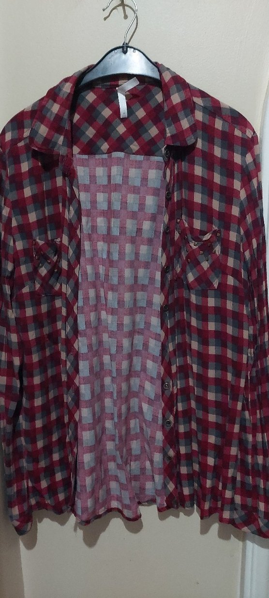 Bordo Düğmeli Uzun Kollu Kadın Gömlek - Görsel 2