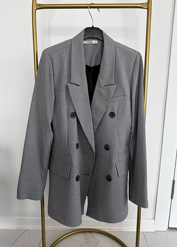 m Beden gri Renk Çizgili Gri Kadın Blazer Ceket