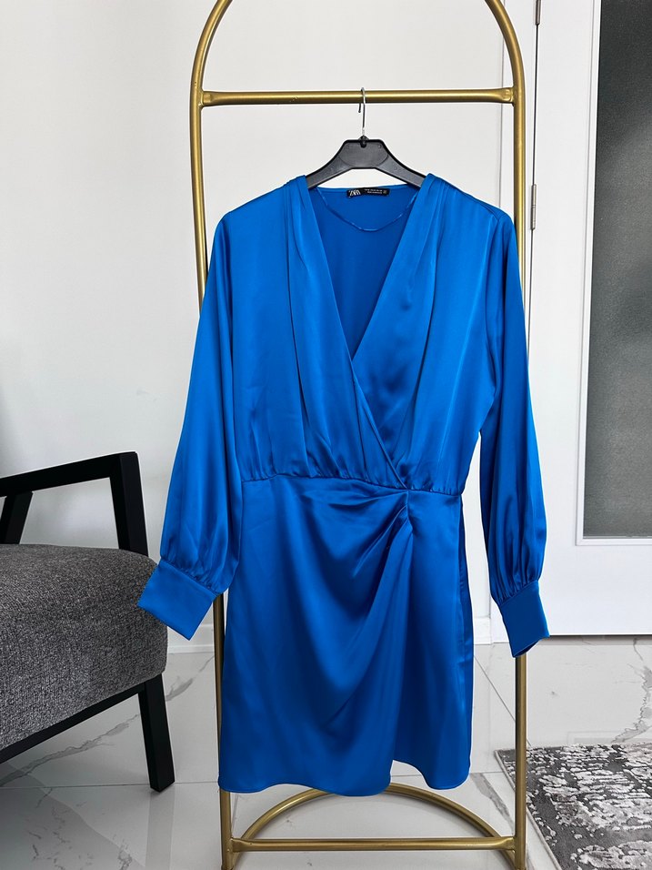 Zara Parlak Mavi Midi Kadın Elbise - Görsel 4