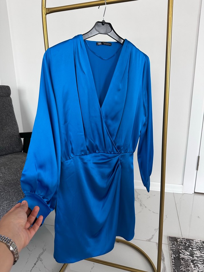 Zara Parlak Mavi Midi Kadın Elbise - Görsel 3