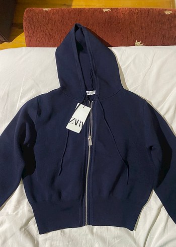 Zara düz triko kapüşonlu ceket