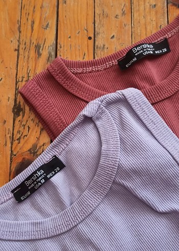 Bershka Kadın Fitilli Kolsuz Crop Top ikili