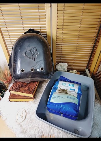 Gri Kedi Taşıma Çantası ve Kum Kabı - Görsel 2