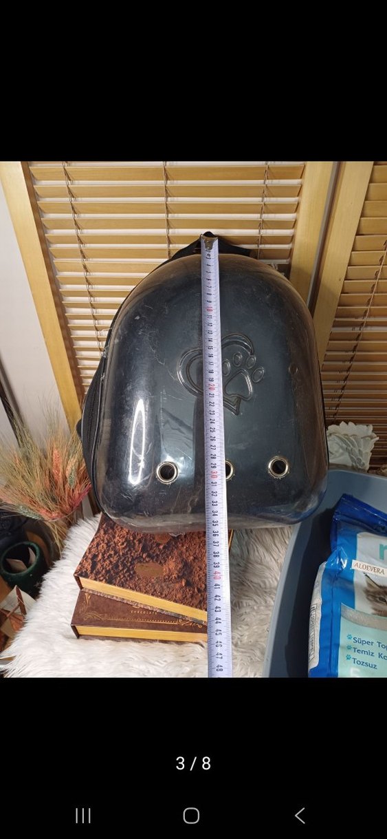 Gri Kedi Taşıma Çantası ve Kedi Kumu Kabı - Görsel 3